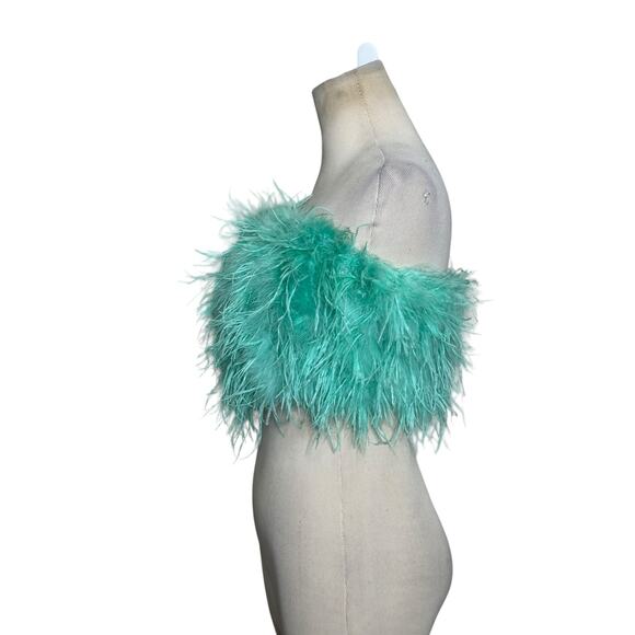 Club L London aqua green feather bandeau crop top size 4 - Picture 16 of 16